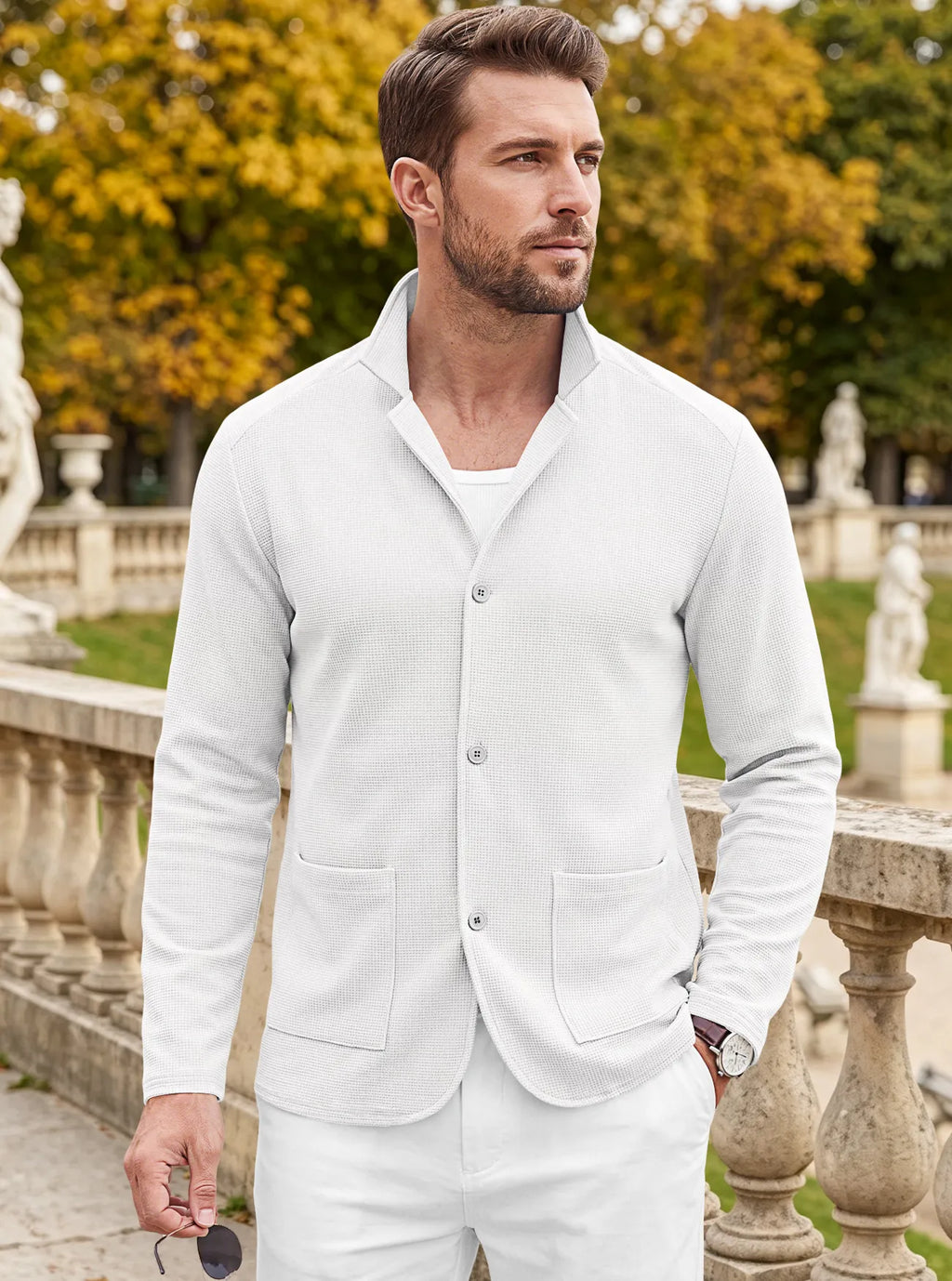 Men's Casual Waffle Knit Blazer Cardigan