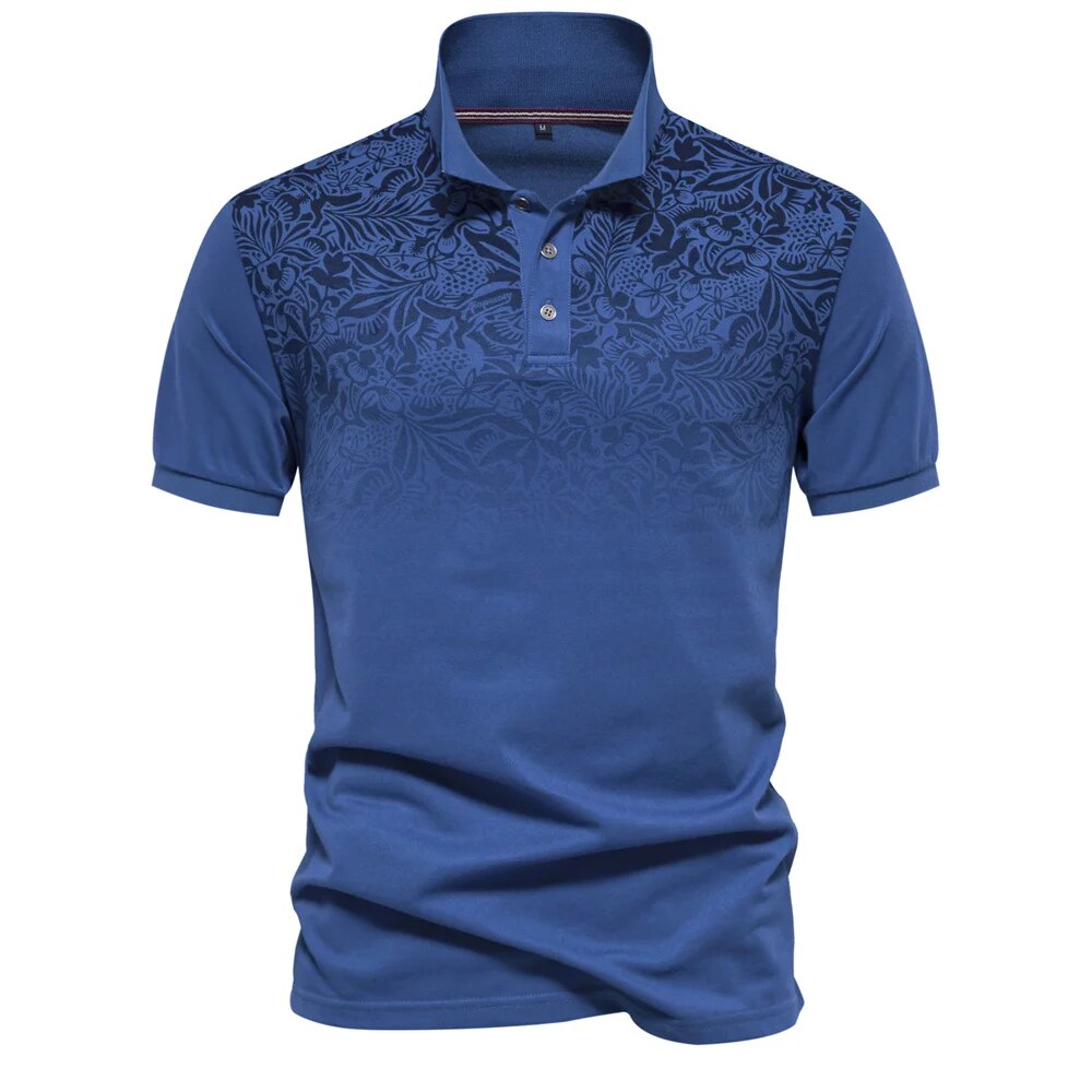 New Design Gradient Print Cotton Polo Shirt