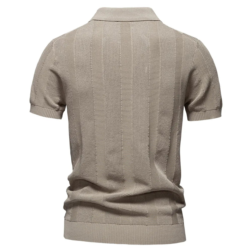 Men's Striped Hollow Knit Polo Shirt