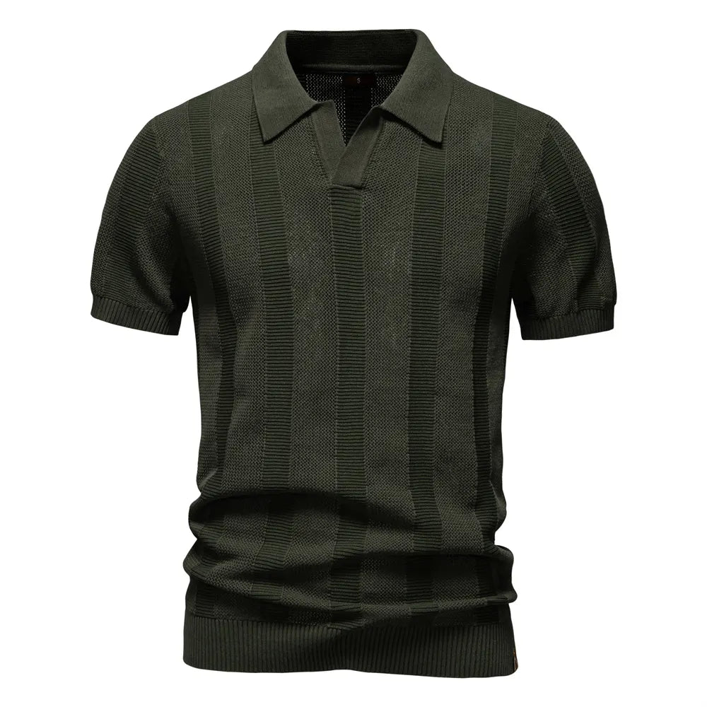 Men's Striped Hollow Knit Polo Shirt