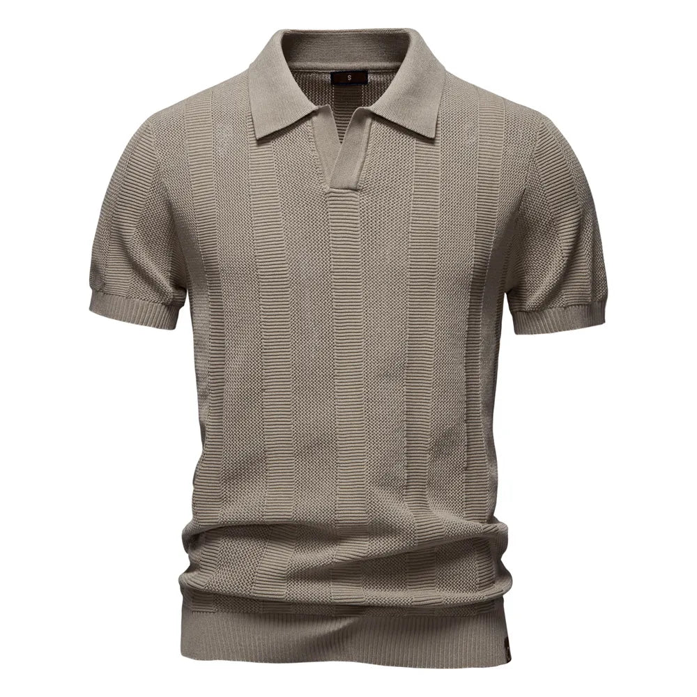 Men's Striped Hollow Knit Polo Shirt