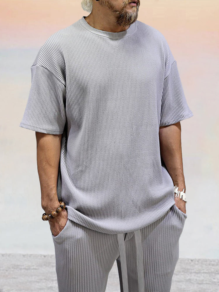 Casual Breathable Pit Strip Tracksuit Set