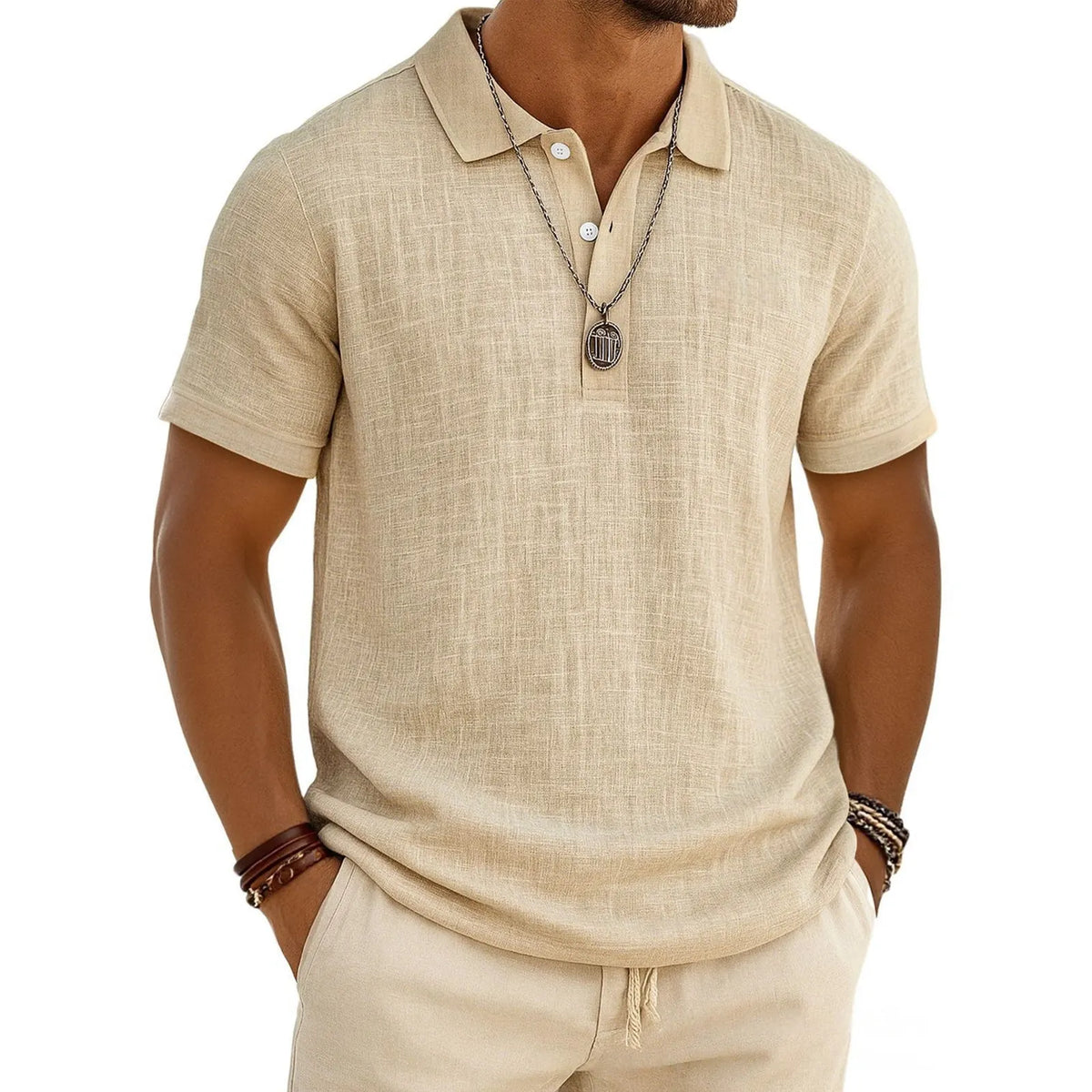 Men's Slub Cotton‑Linen Casual Polo Shirt
