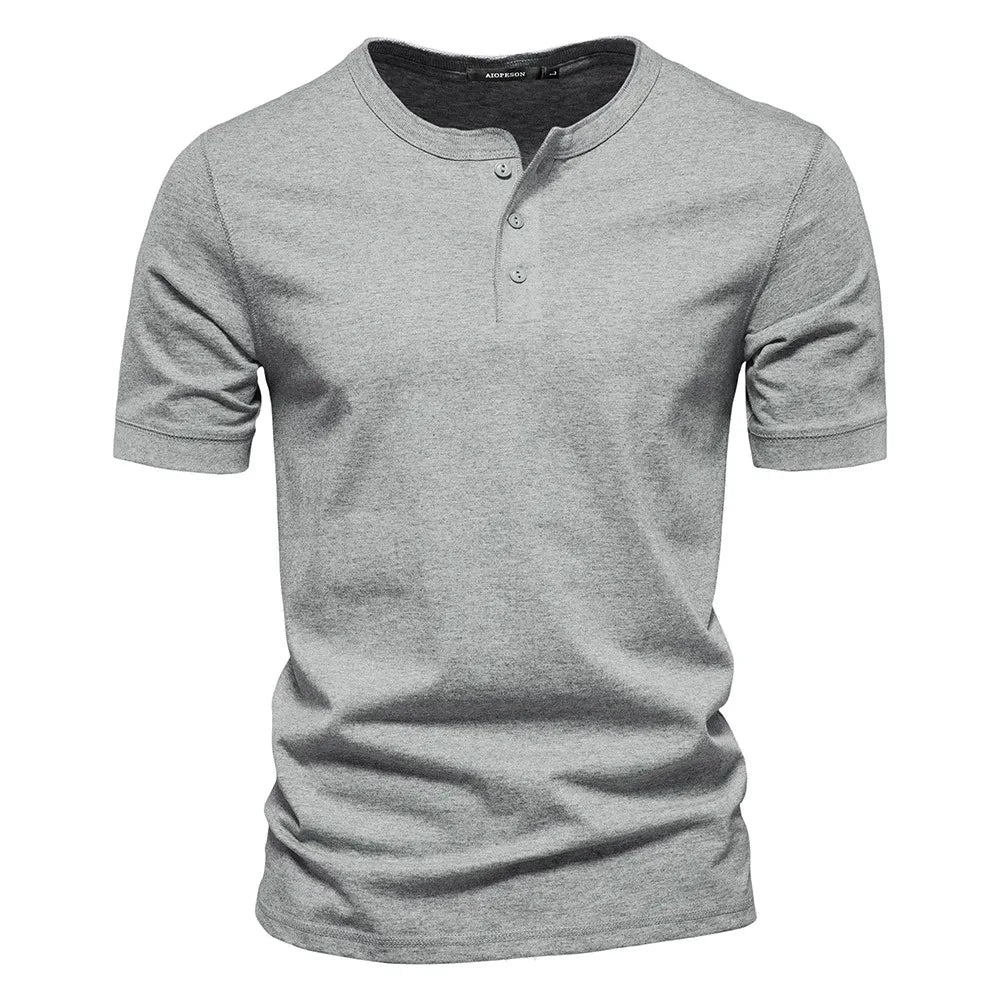 Mens Henley Short Sleeve Cotton Casual Shirt