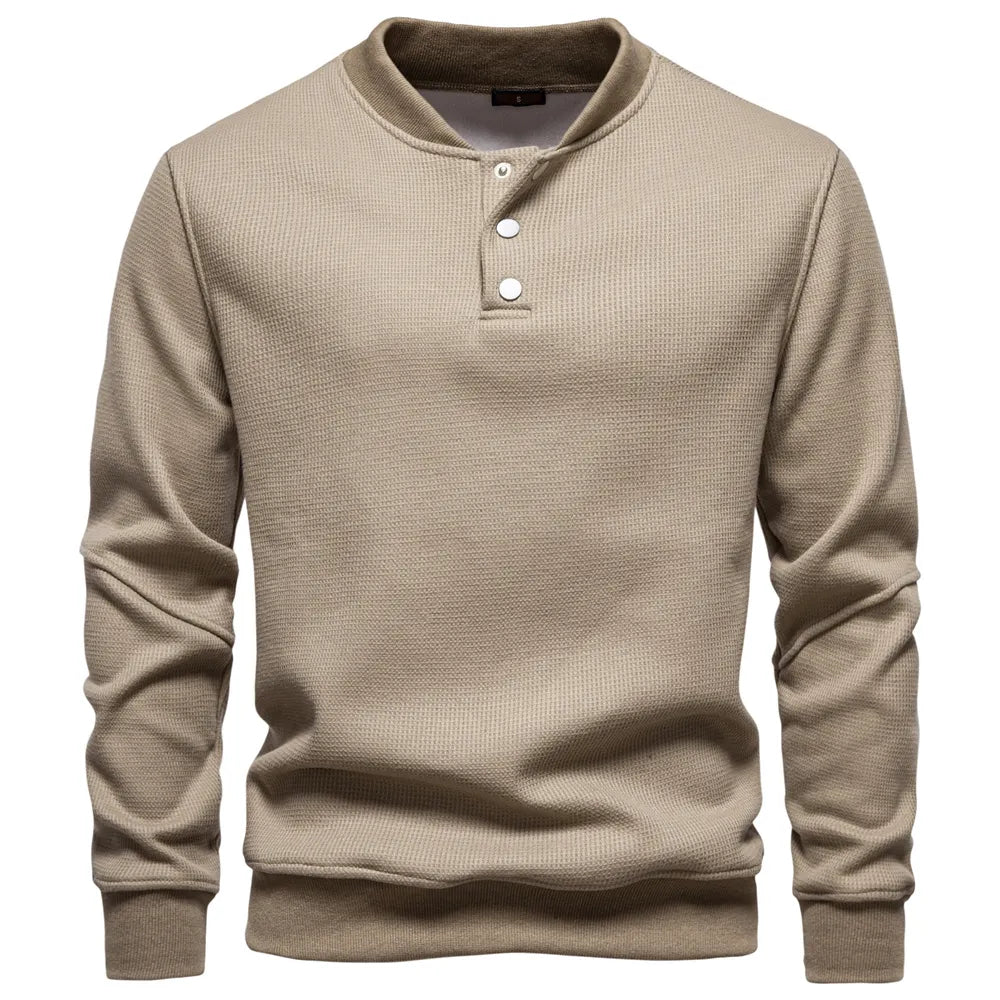 Men's Fleece Lined Thick Waffle Knit Baseball Collar Sweatshirt